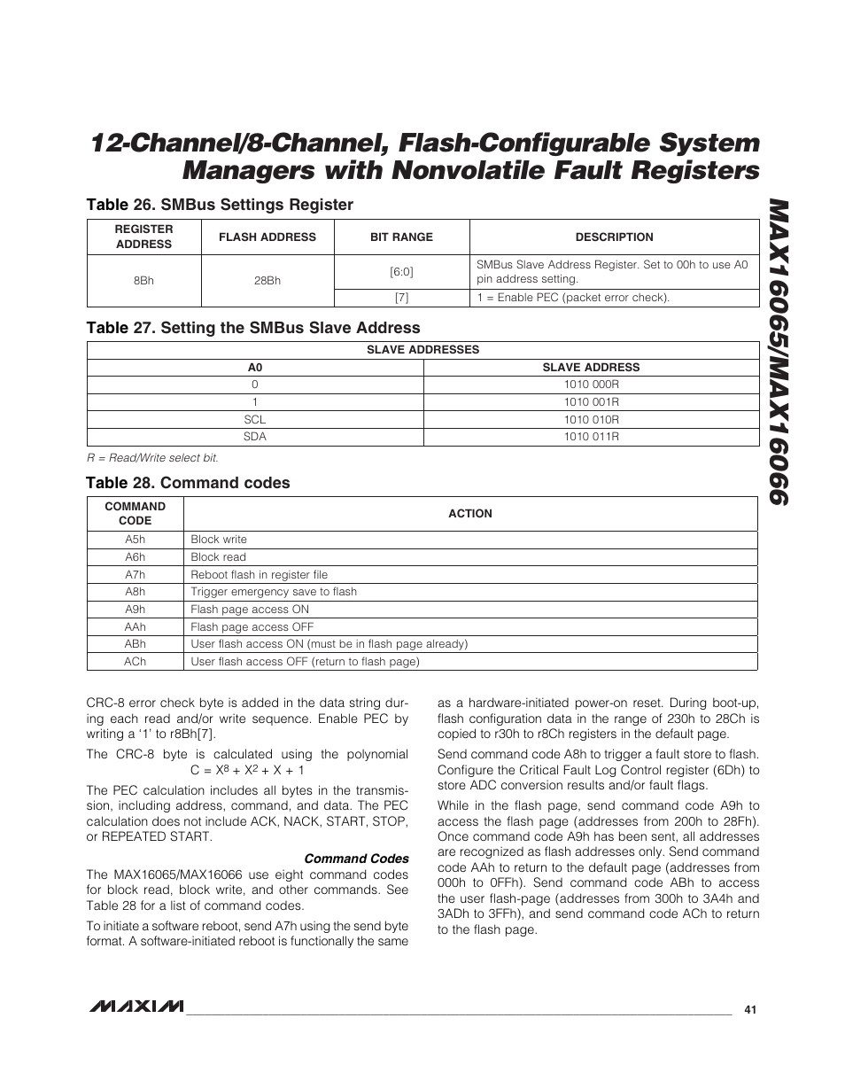 Table 28. command codes | Rainbow Electronics MAX16066 User Manual | Page 41 / 61