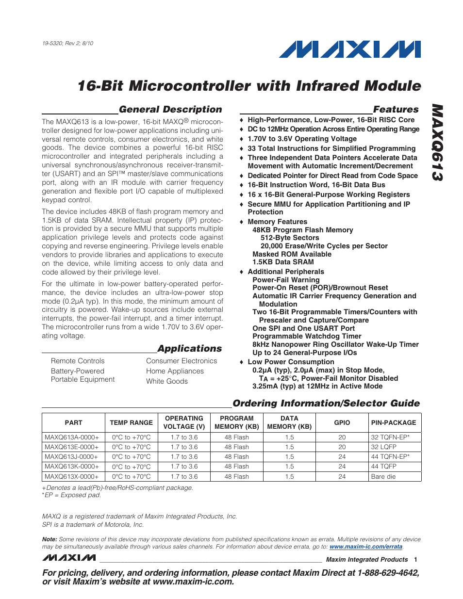 Rainbow Electronics MAXQ613 User Manual | 29 pages