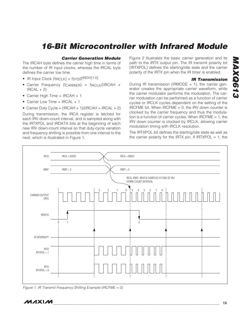 Carrier generation module, Ir transmission, Carrier generation module ir transmission | Bit microcontroller with infrared module maxq613 | Rainbow Electronics MAXQ613 User Manual | Page 15 / 29