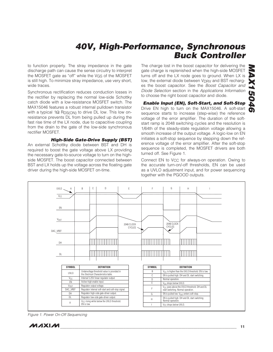 High-side gate-drive supply (bst), Enable input (en), soft-start, and soft-stop | Rainbow Electronics MAX15046B User Manual | Page 11 / 23