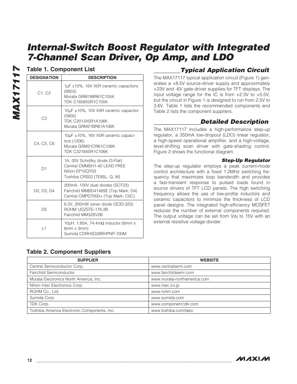 Typical application circuit, Detailed description | Rainbow Electronics MAX17117 User Manual | Page 12 / 22