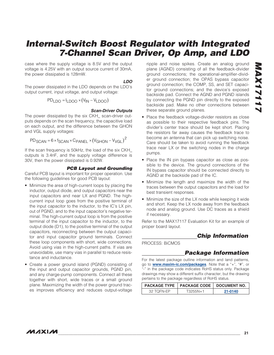 Chip information, Package information | Rainbow Electronics MAX17117 User Manual | Page 21 / 22