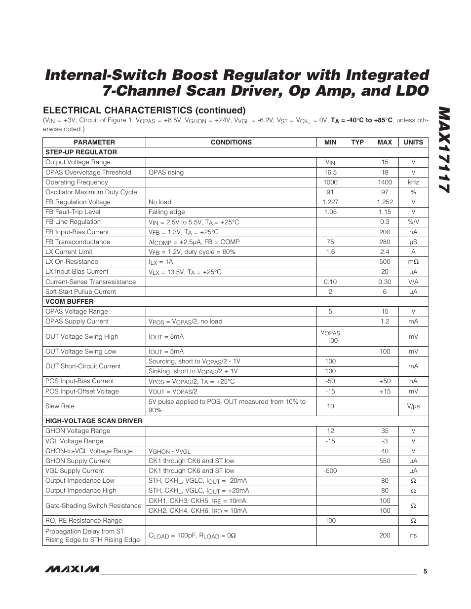 Electrical characteristics (continued) | Rainbow Electronics MAX17117 User Manual | Page 5 / 22