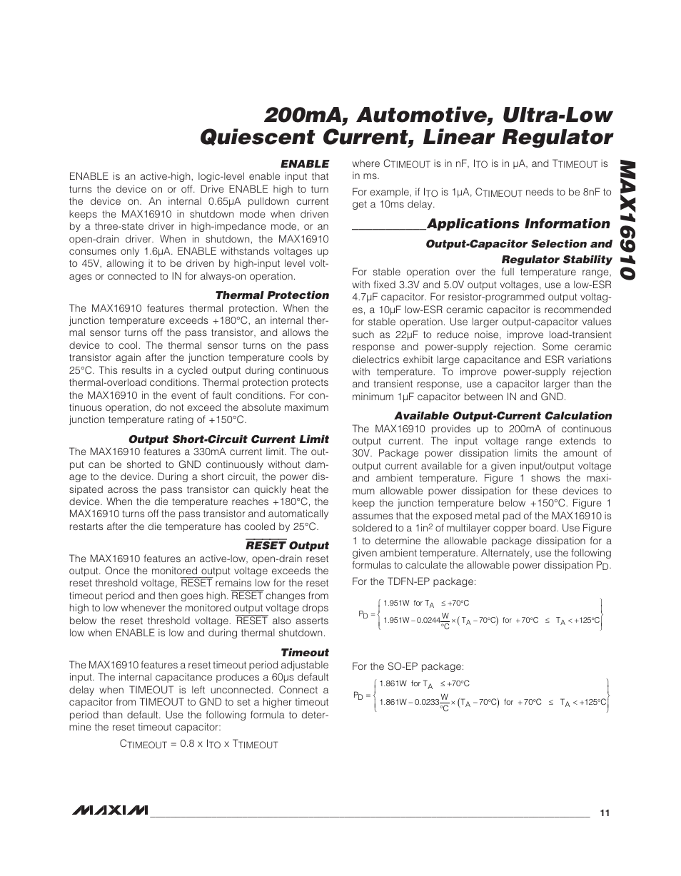 Applications information | Rainbow Electronics MAX16910 User Manual | Page 11 / 13