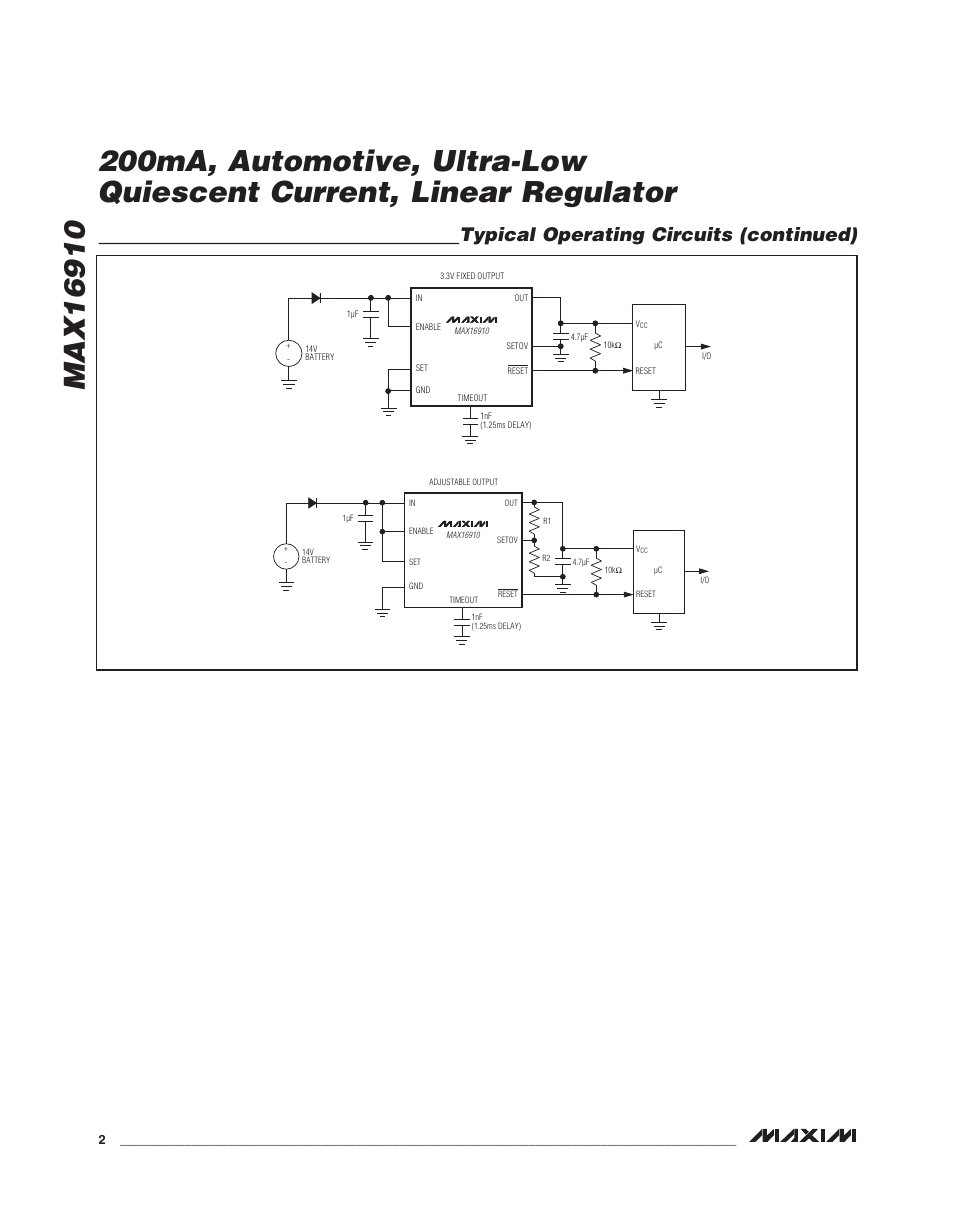 Typical operating circuits (continued) | Rainbow Electronics MAX16910 User Manual | Page 2 / 13