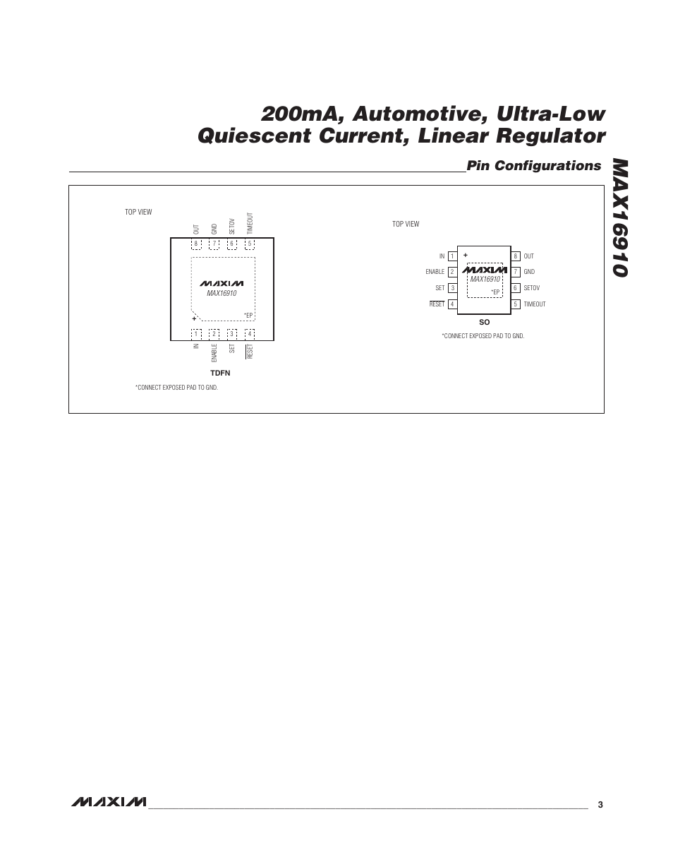 Pin configurations | Rainbow Electronics MAX16910 User Manual | Page 3 / 13