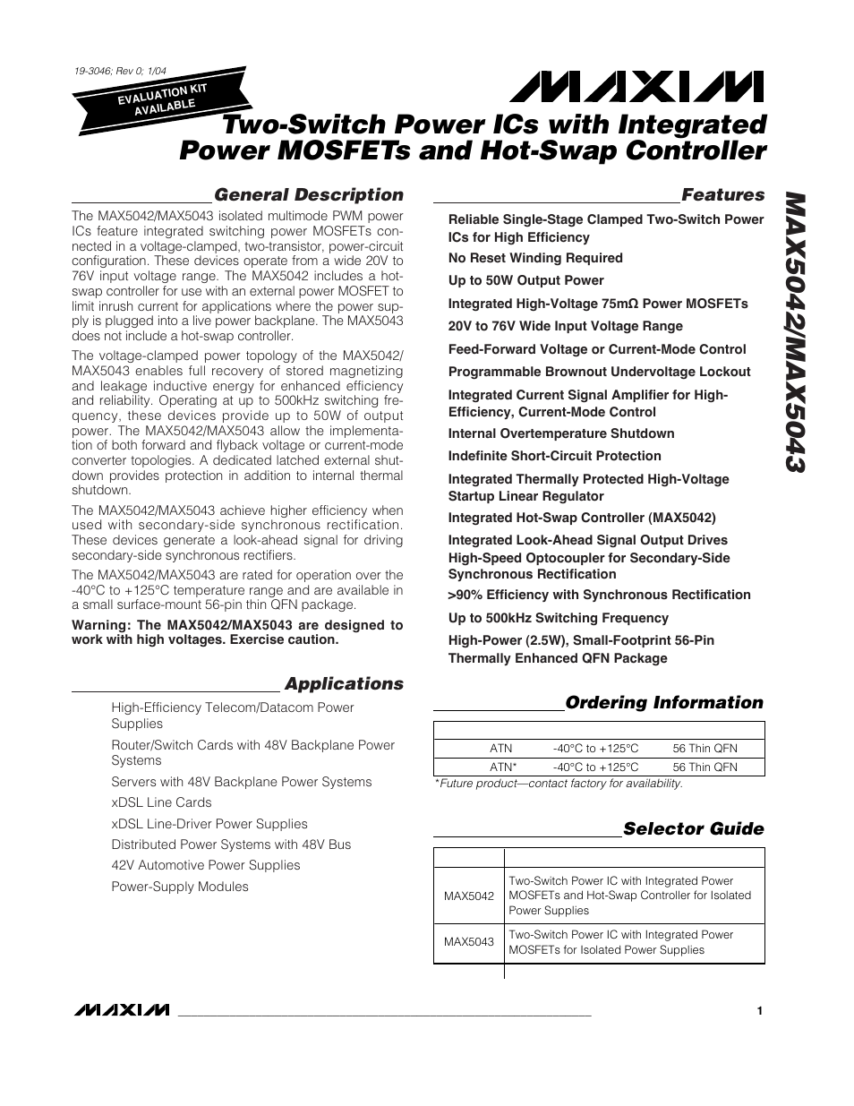 Rainbow Electronics MAX5043 User Manual | 22 pages