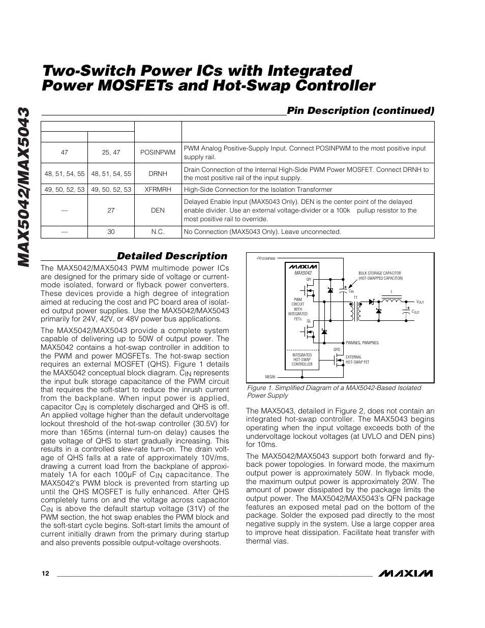 Detailed description, Pin description (continued) | Rainbow Electronics MAX5043 User Manual | Page 12 / 22