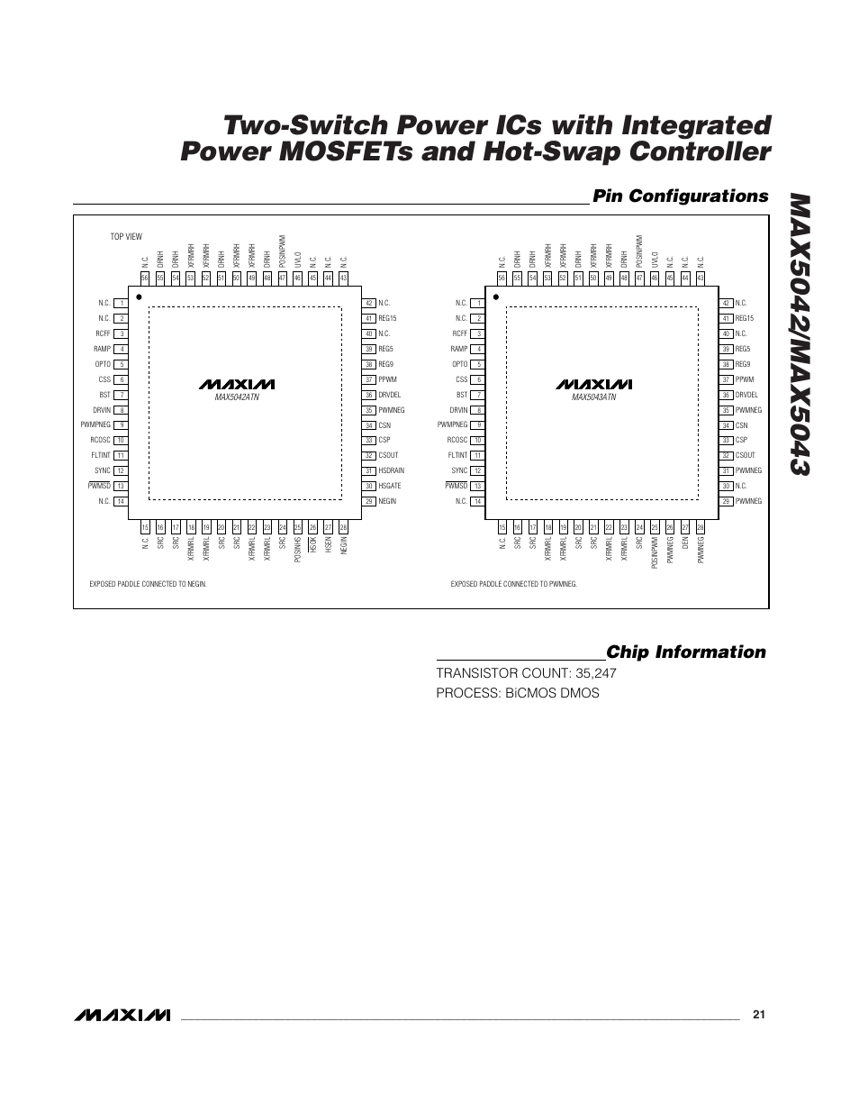 Chip information, Pin configurations | Rainbow Electronics MAX5043 User Manual | Page 21 / 22