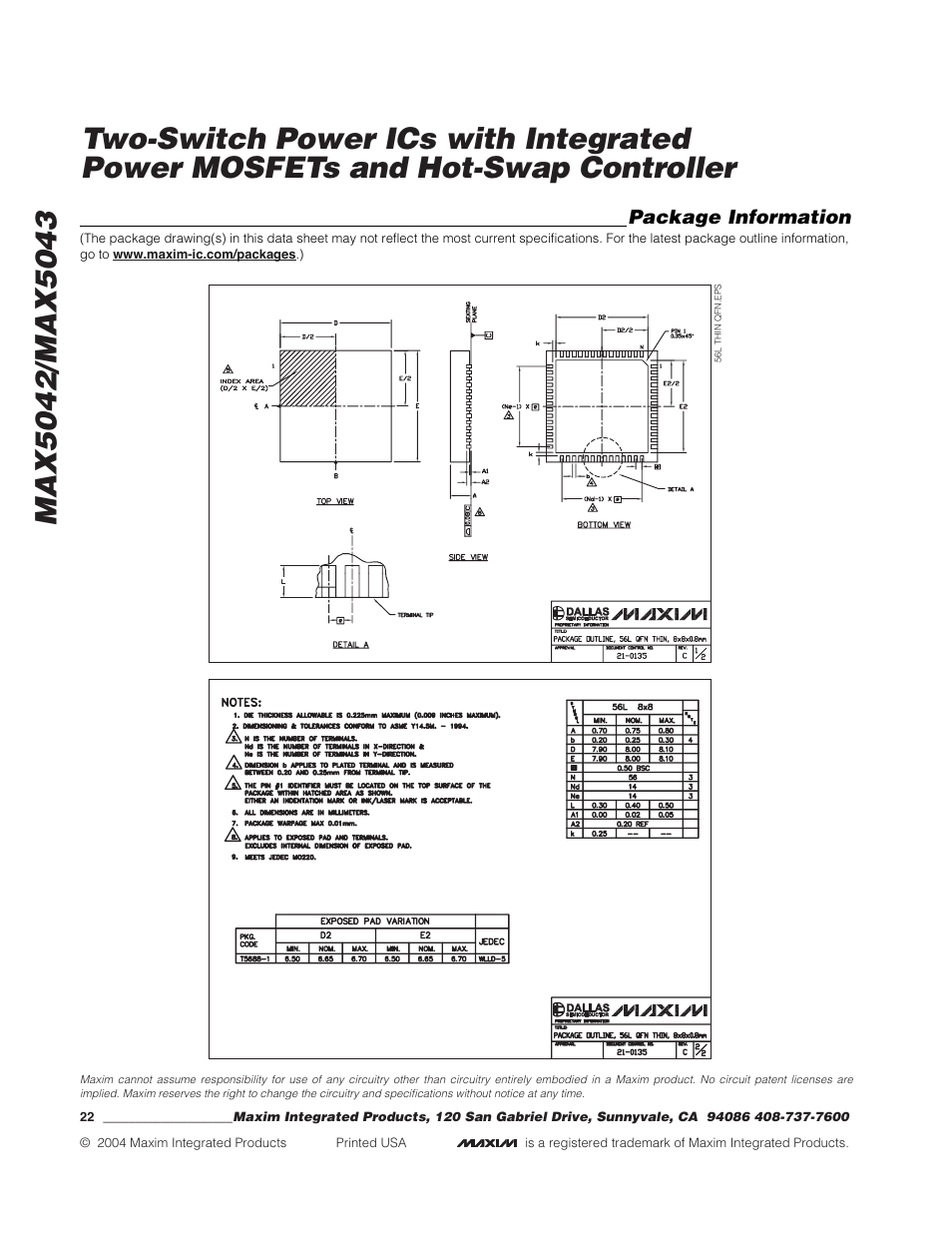 Package information | Rainbow Electronics MAX5043 User Manual | Page 22 / 22