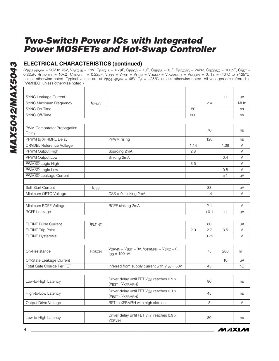 Electrical characteristics (continued) | Rainbow Electronics MAX5043 User Manual | Page 4 / 22