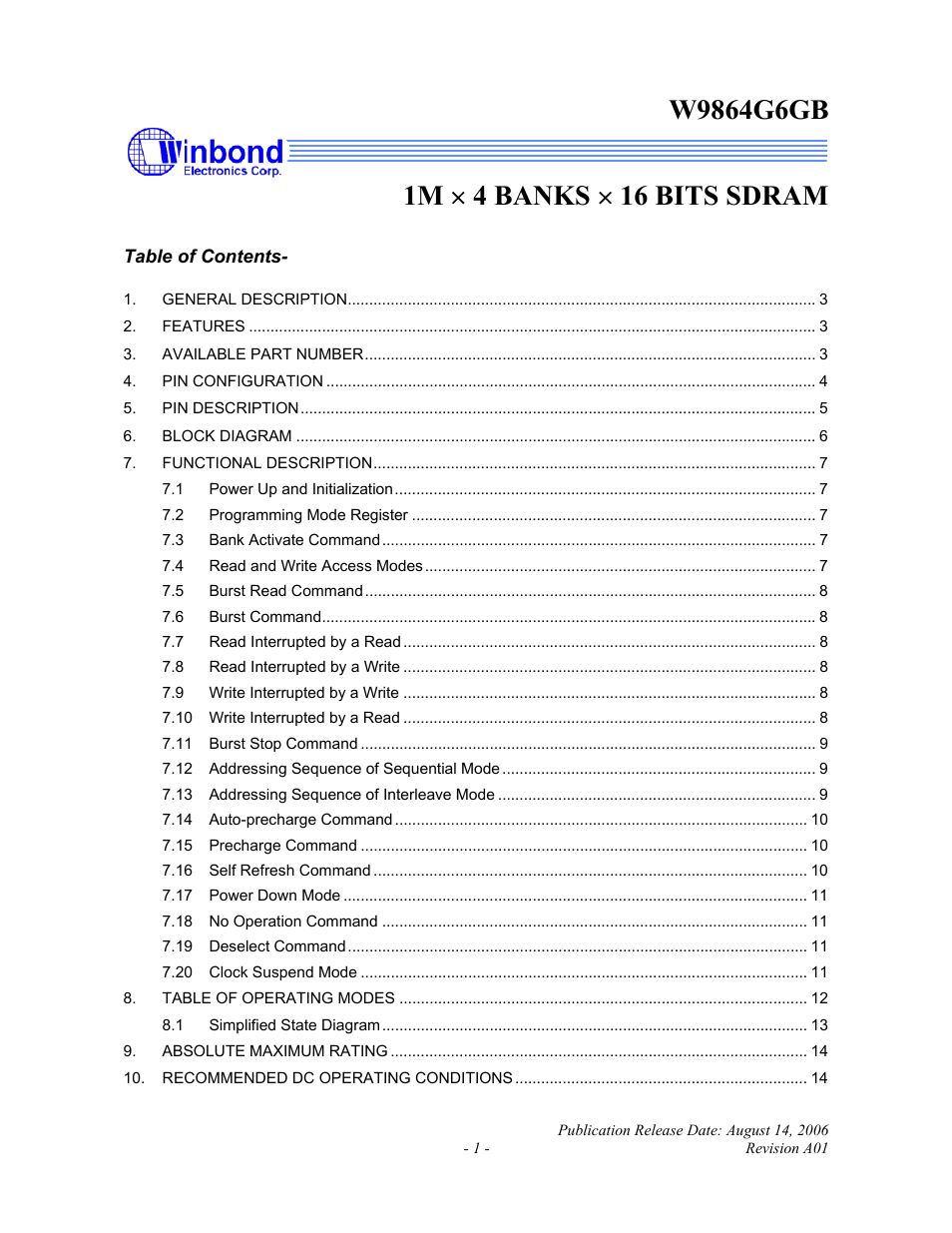 Rainbow Electronics W9864G6GB User Manual | 47 pages