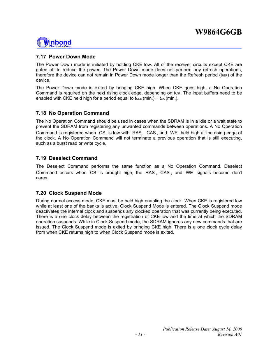 Rainbow Electronics W9864G6GB User Manual | Page 11 / 47