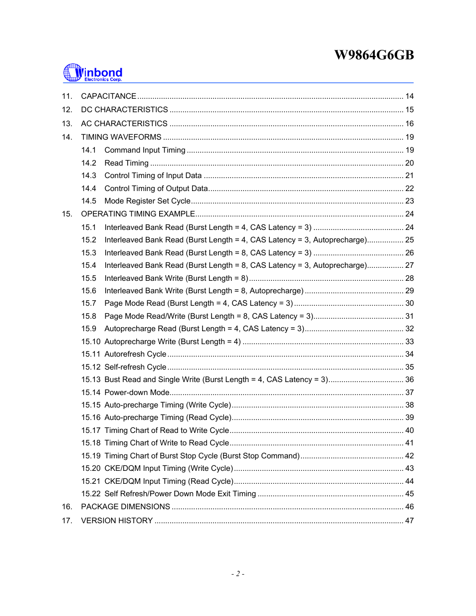 Rainbow Electronics W9864G6GB User Manual | Page 2 / 47