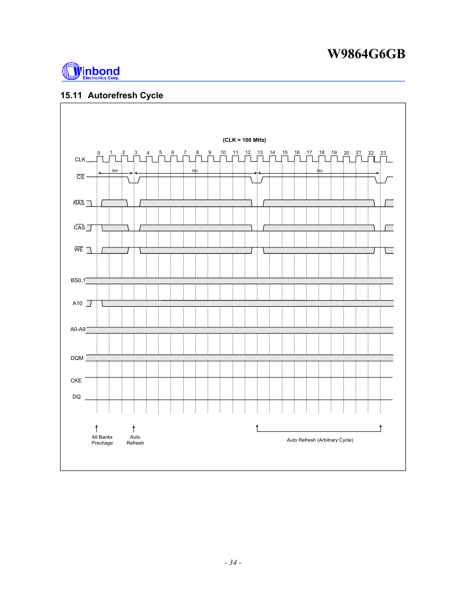 11 autorefresh cycle | Rainbow Electronics W9864G6GB User Manual | Page 34 / 47