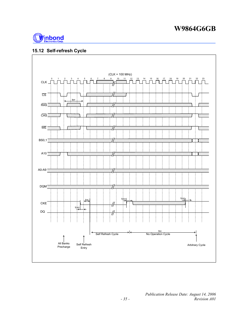 12 self-refresh cycle | Rainbow Electronics W9864G6GB User Manual | Page 35 / 47