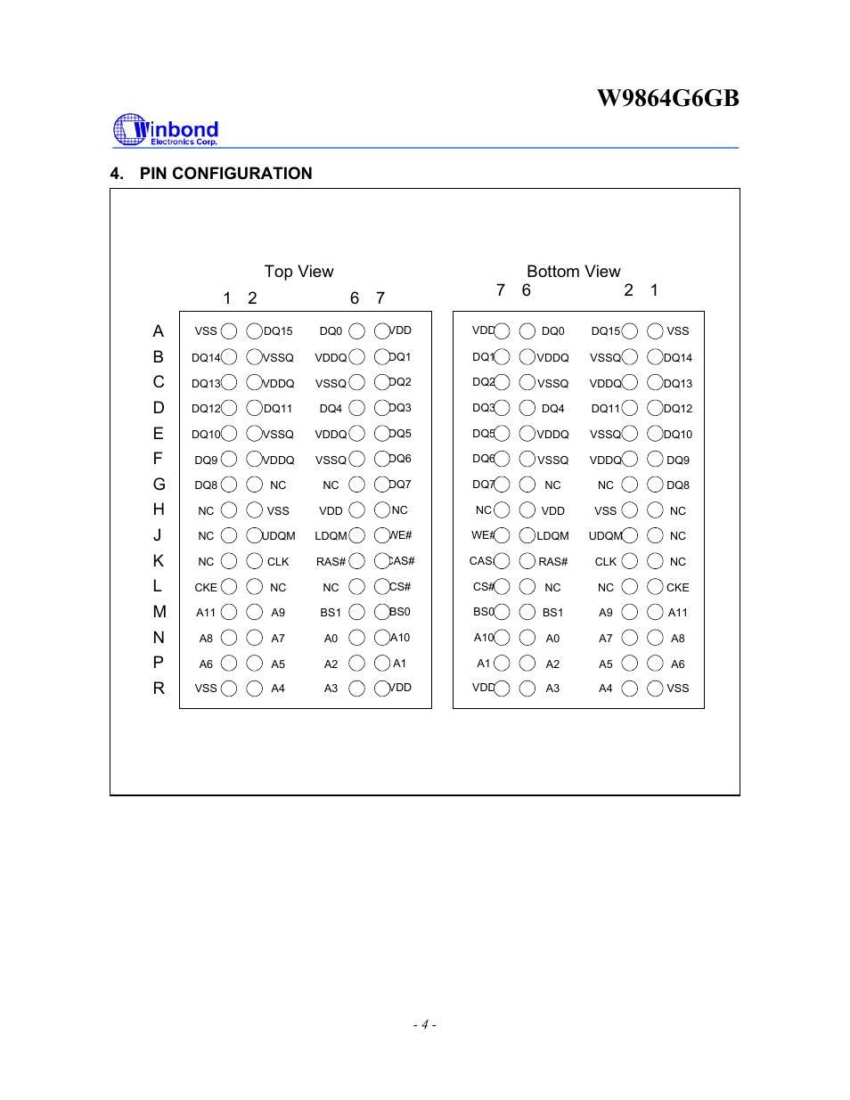 7 6 2 1 bottom view | Rainbow Electronics W9864G6GB User Manual | Page 4 / 47