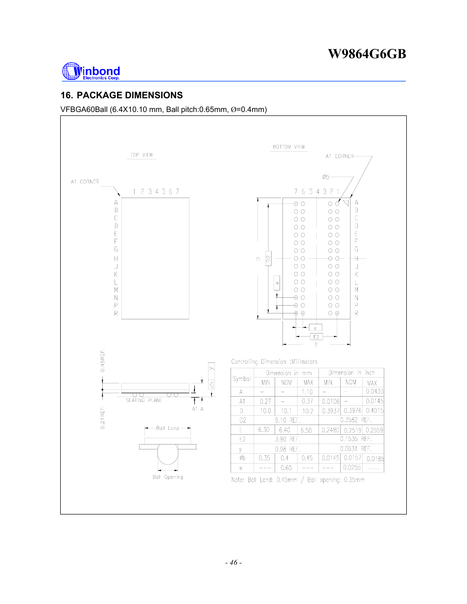 Rainbow Electronics W9864G6GB User Manual | Page 46 / 47