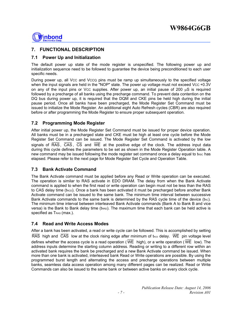 Rainbow Electronics W9864G6GB User Manual | Page 7 / 47
