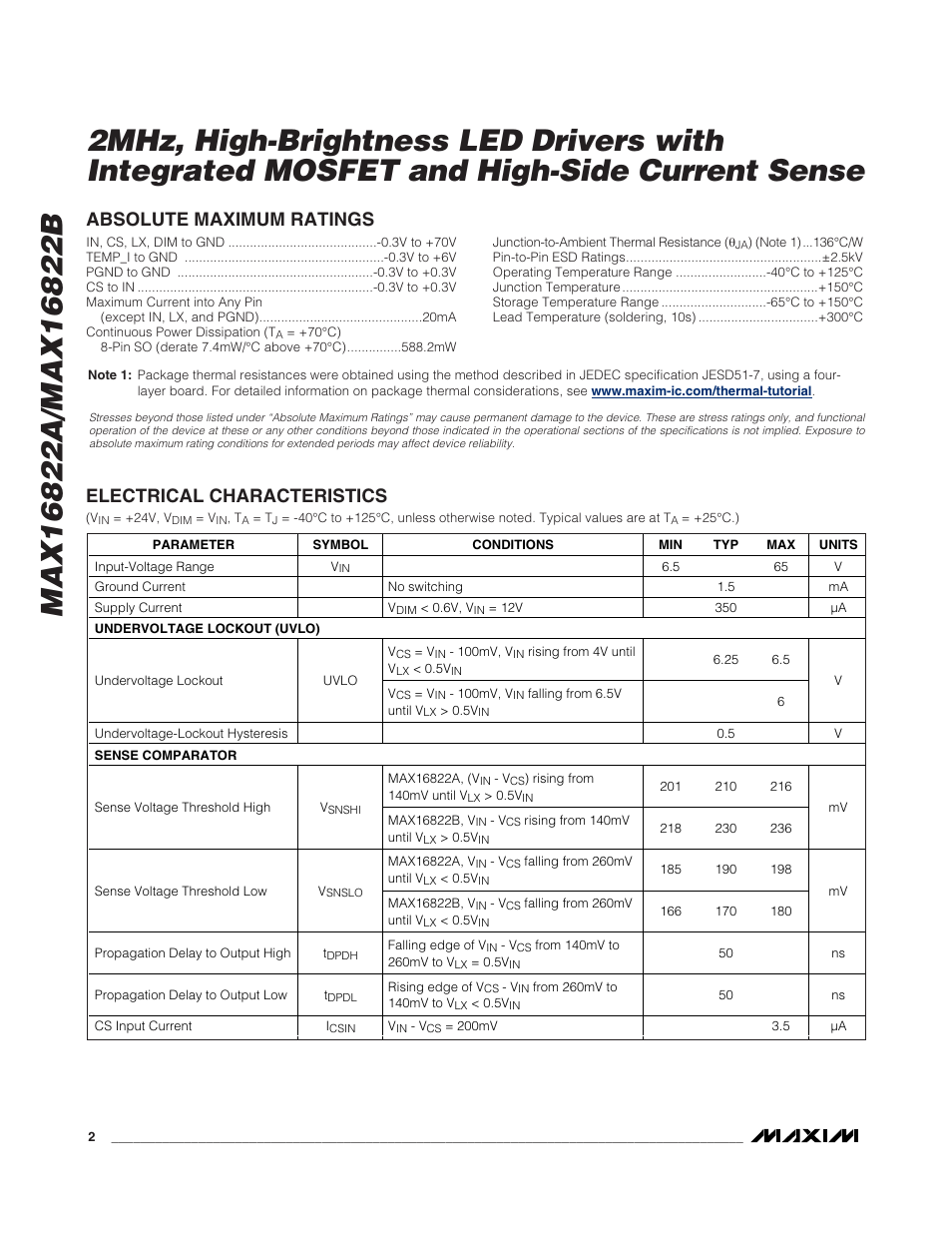 Rainbow Electronics MAX16822B User Manual | Page 2 / 10