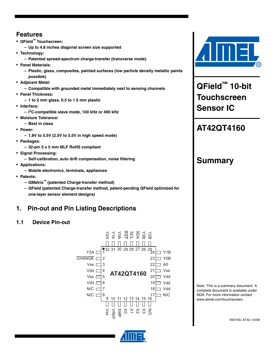 Rainbow Electronics AT42QT4160 User Manual | 6 pages