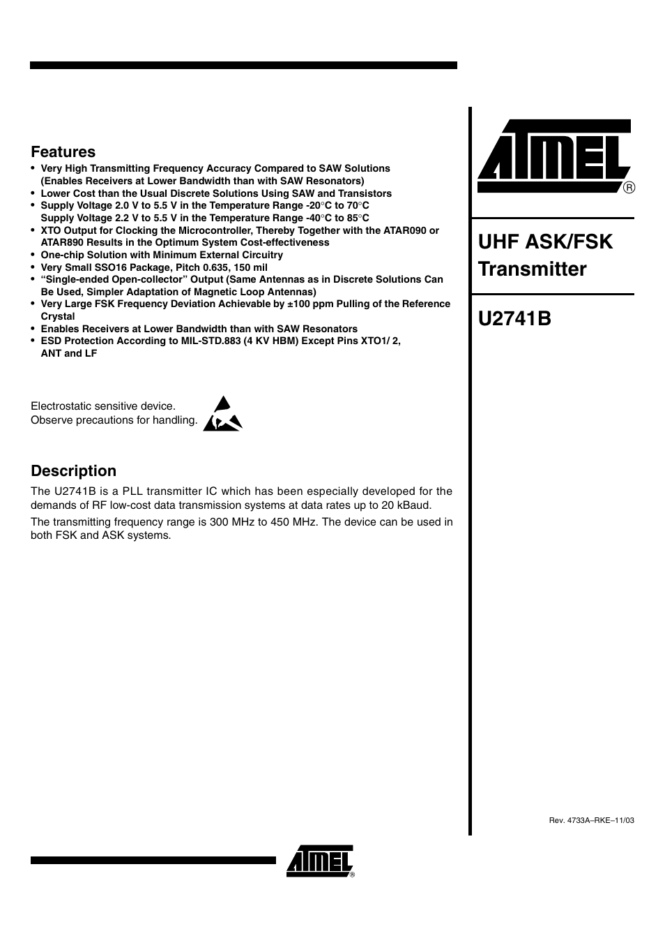 Rainbow Electronics U2741B User Manual | 9 pages