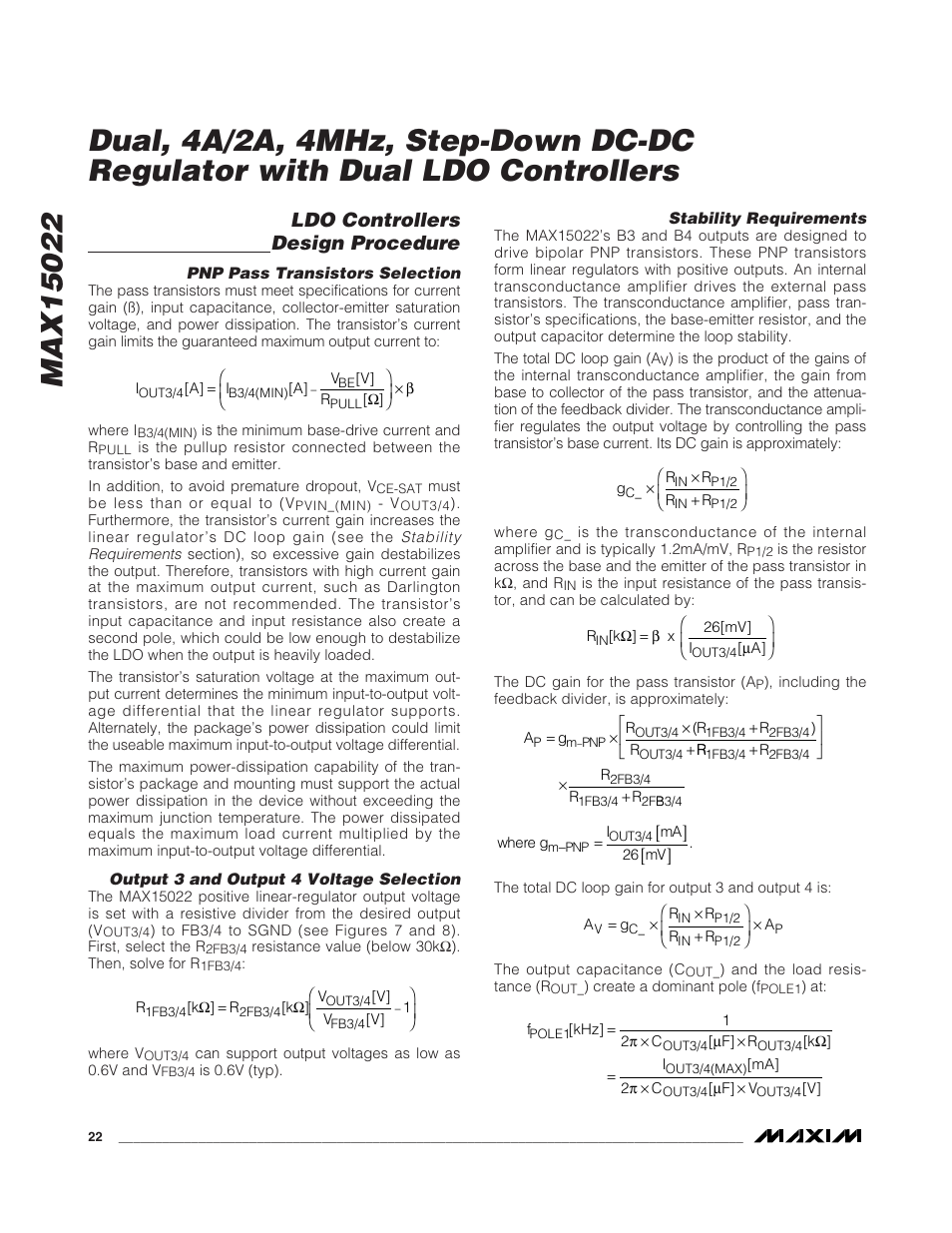 Ldo controllers design procedure | Rainbow Electronics MAX15022 User Manual | Page 22 / 27