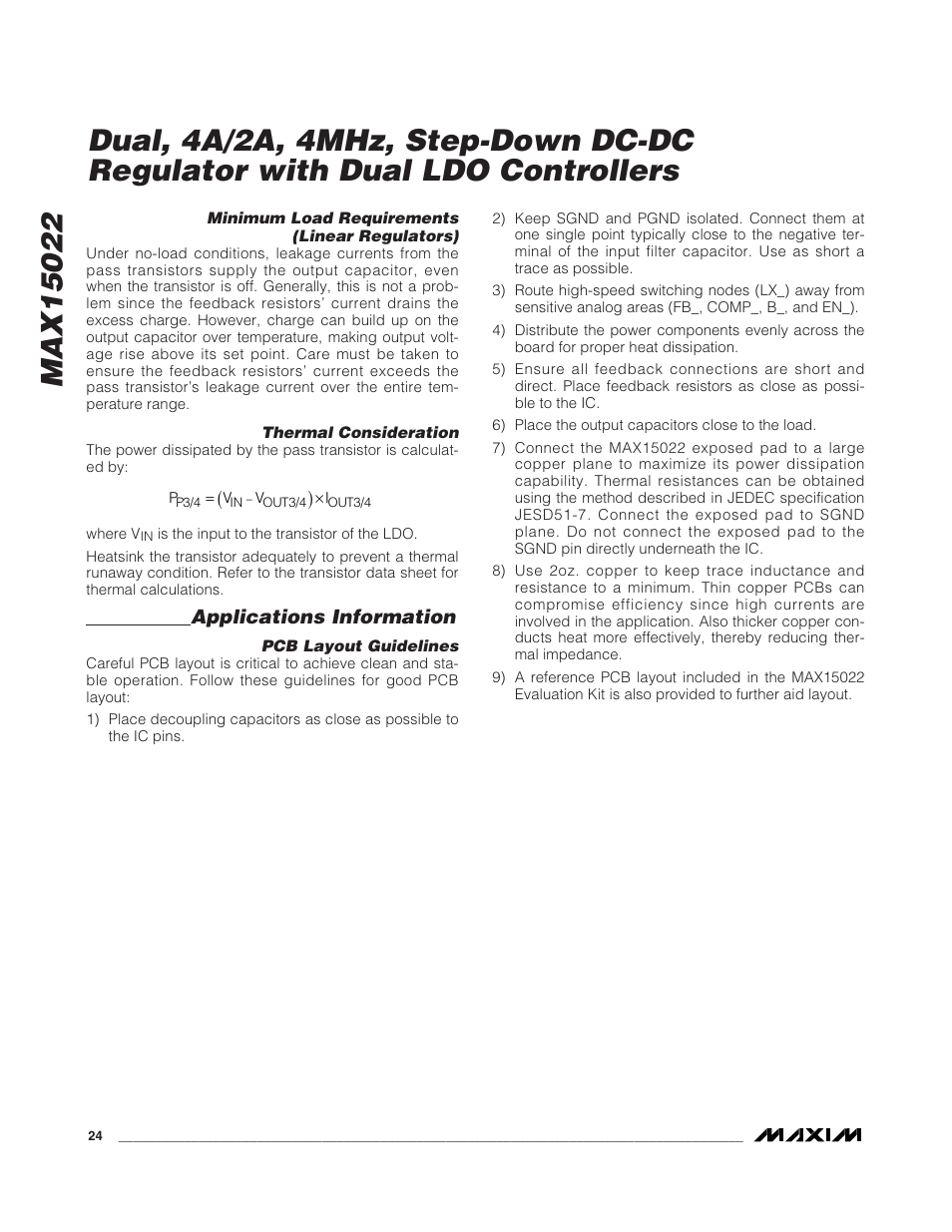 Applications information | Rainbow Electronics MAX15022 User Manual | Page 24 / 27