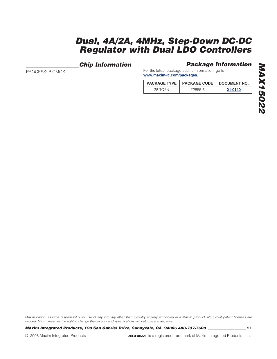 Rainbow Electronics MAX15022 User Manual | Page 27 / 27