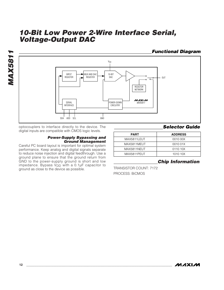 Max5811, Chip information, Functional diagram selector guide | Rainbow Electronics MAX5811 User Manual | Page 12 / 13