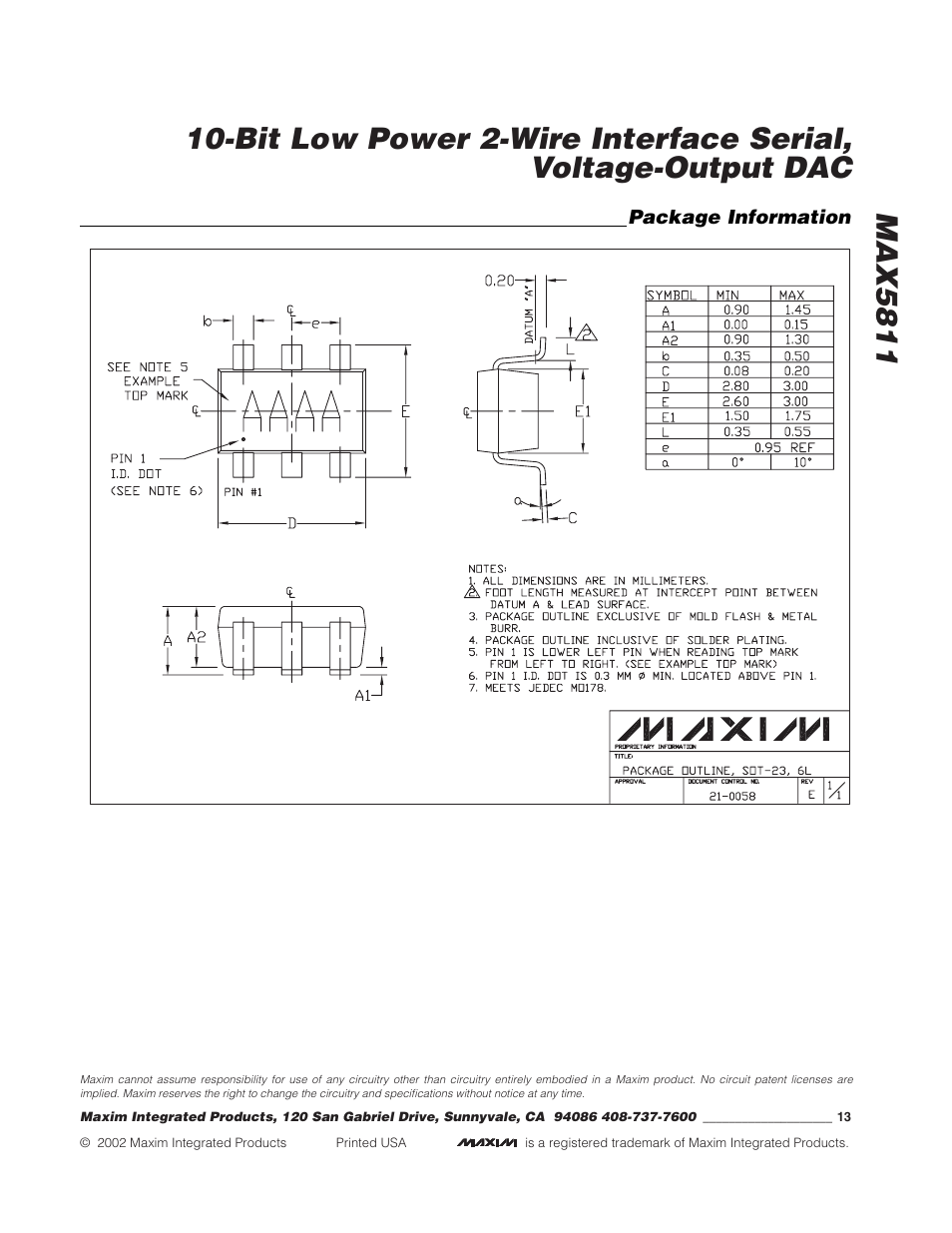Rainbow Electronics MAX5811 User Manual | Page 13 / 13