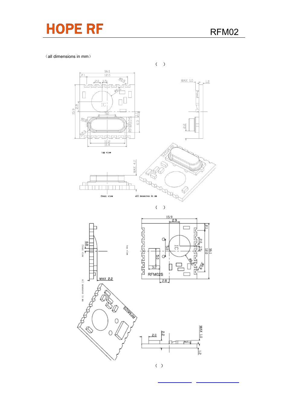 Rfm02, Mechanical dimension | Rainbow Electronics RFM02 User Manual | Page 7 / 8