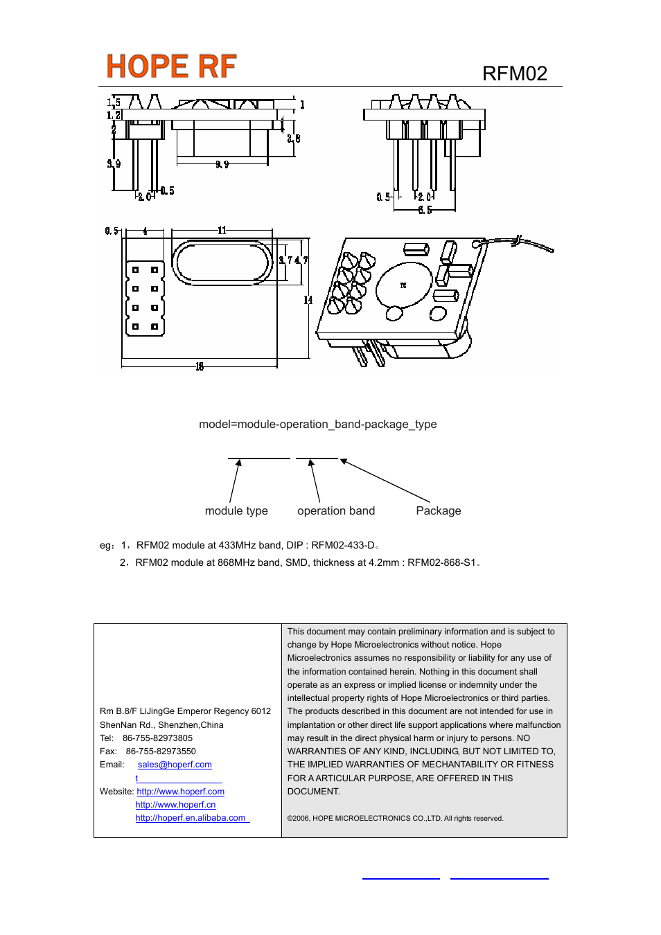 Rfm02, Module definition | Rainbow Electronics RFM02 User Manual | Page 8 / 8