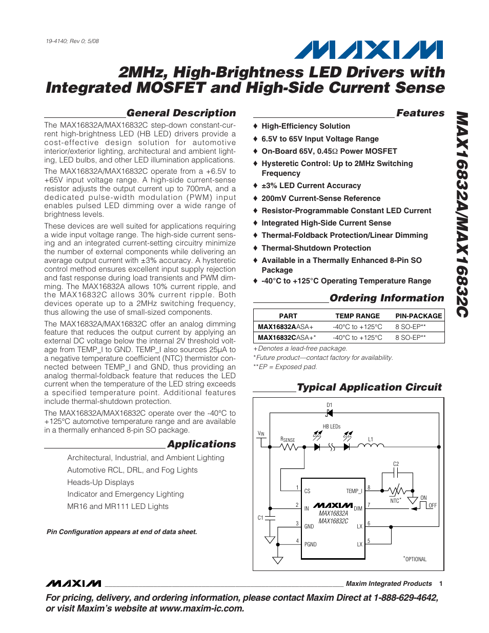 Rainbow Electronics MAX16832C User Manual | 9 pages