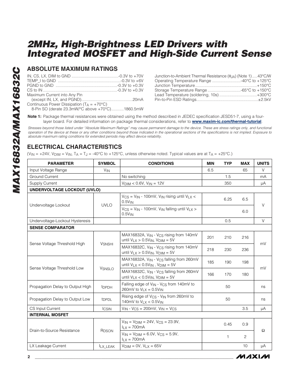 Rainbow Electronics MAX16832C User Manual | Page 2 / 9