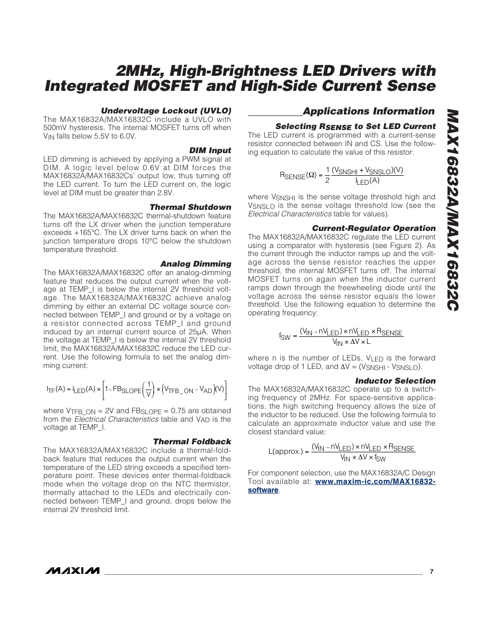 Applications information | Rainbow Electronics MAX16832C User Manual | Page 7 / 9