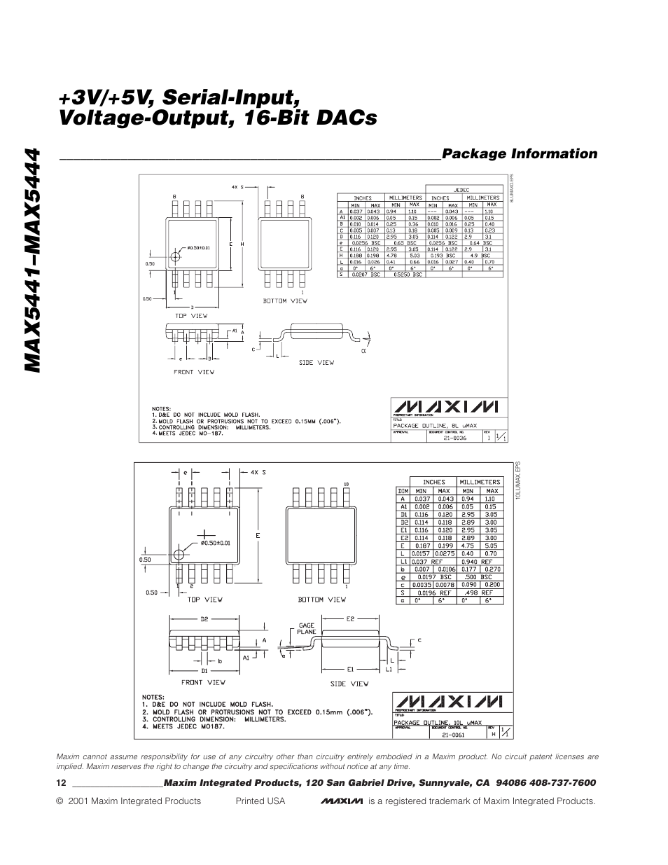 Package information | Rainbow Electronics MAX5444 User Manual | Page 12 / 12