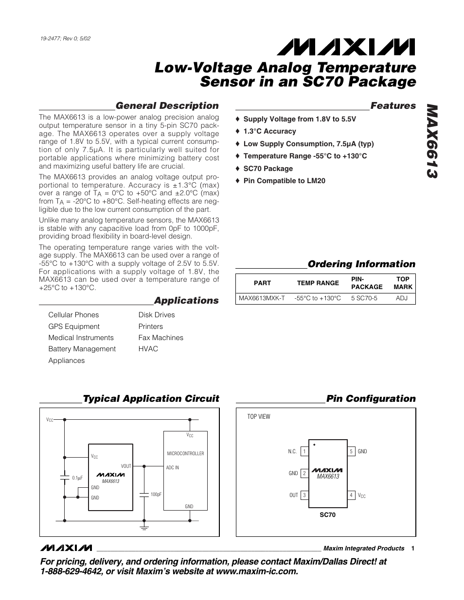 Rainbow Electronics MAX6613 User Manual | 6 pages