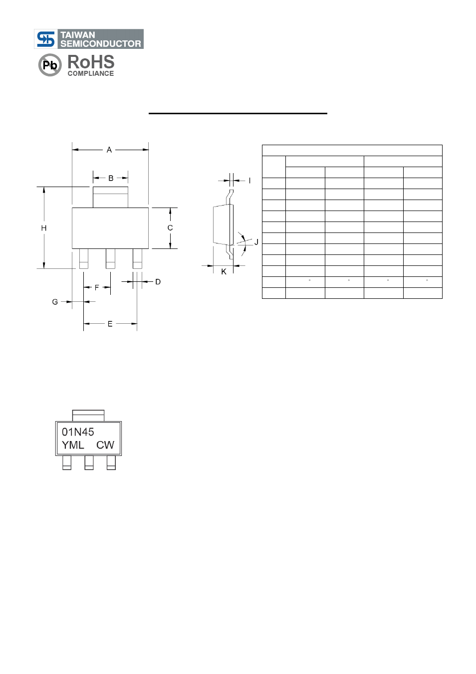 Tsm1n45, 450v n-channel power mosfet, Sot-223 mechanical drawing | Marking diagram | Rainbow Electronics TSM1N45 User Manual | Page 8 / 9