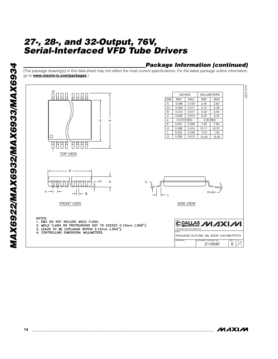 Package information (continued) | Rainbow Electronics MAX6934 User Manual | Page 14 / 16