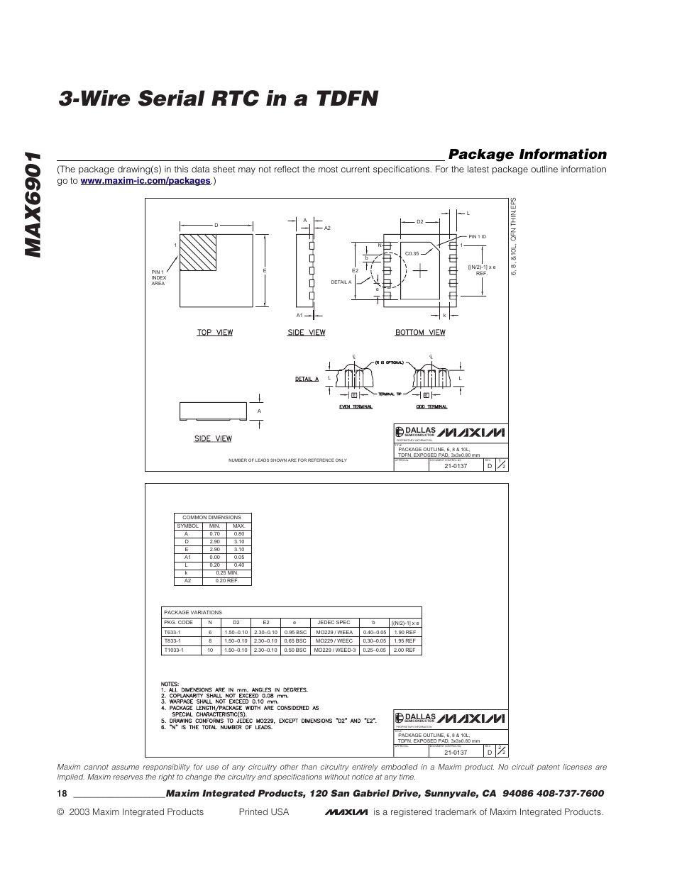 Package information | Rainbow Electronics MAX6901 User Manual | Page 18 / 18