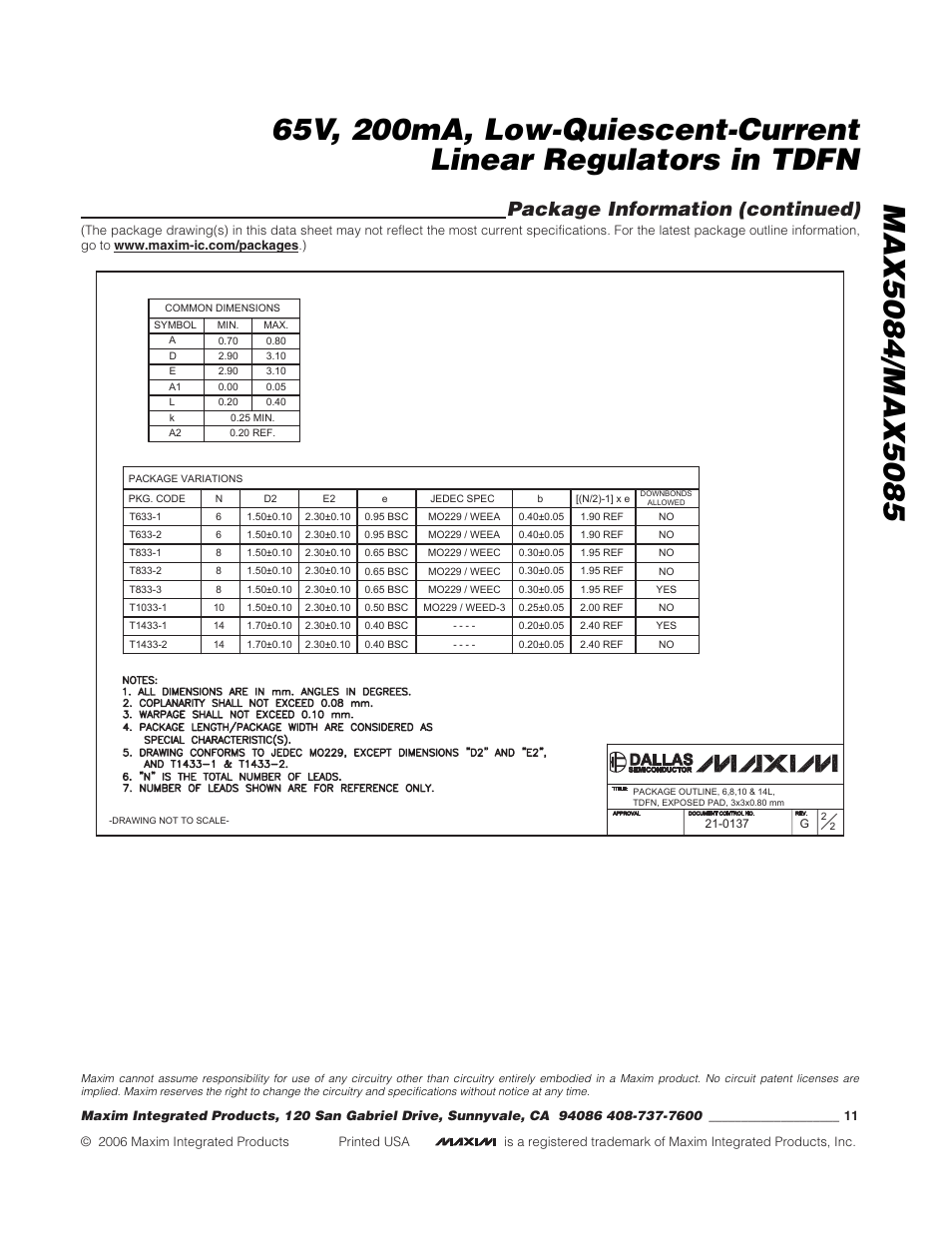 Package information (continued) | Rainbow Electronics MAX5085 User Manual | Page 11 / 11