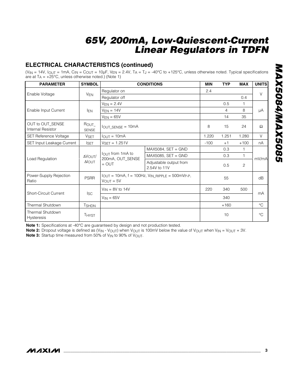 Electrical characteristics (continued) | Rainbow Electronics MAX5085 User Manual | Page 3 / 11