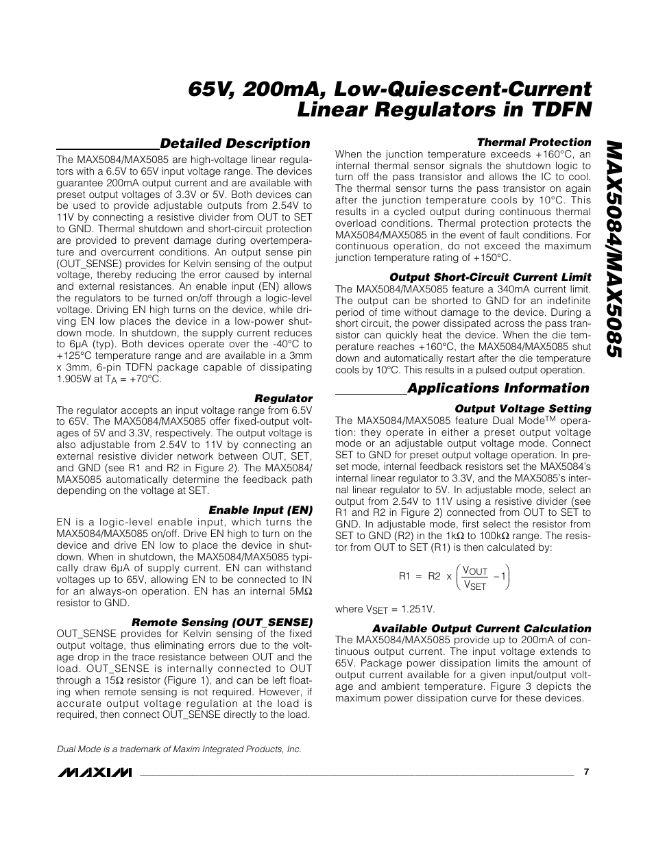 Detailed description, Applications information | Rainbow Electronics MAX5085 User Manual | Page 7 / 11