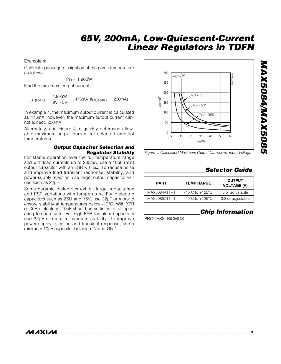 Chip information, Selector guide | Rainbow Electronics MAX5085 User Manual | Page 9 / 11