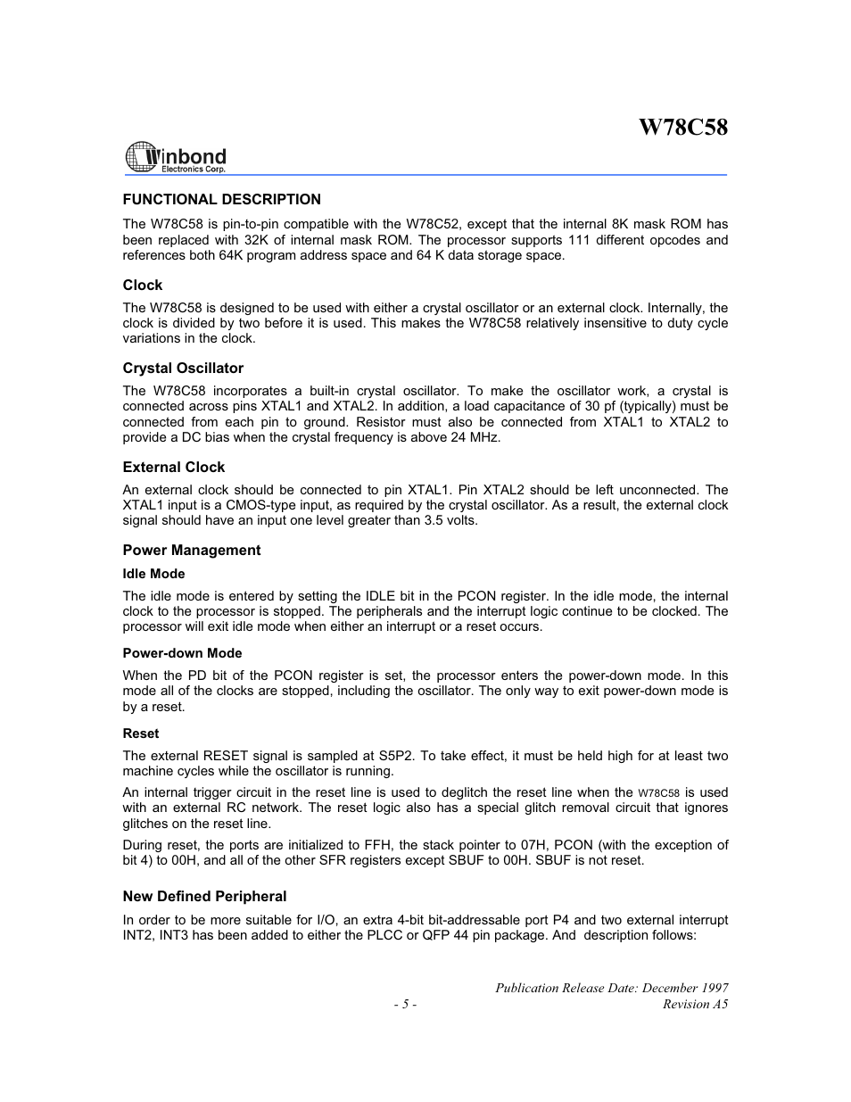 W78c58 | Rainbow Electronics W78C58 User Manual | Page 5 / 16