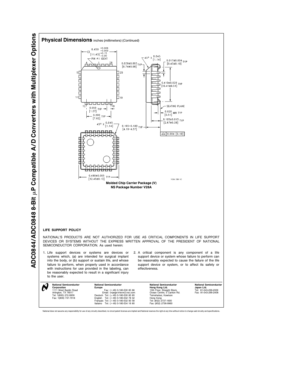 Physical dimensions | Rainbow Electronics ADC0848 User Manual | Page 20 / 20