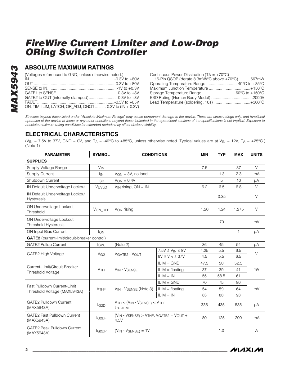 Rainbow Electronics MAX5943 User Manual | Page 2 / 20