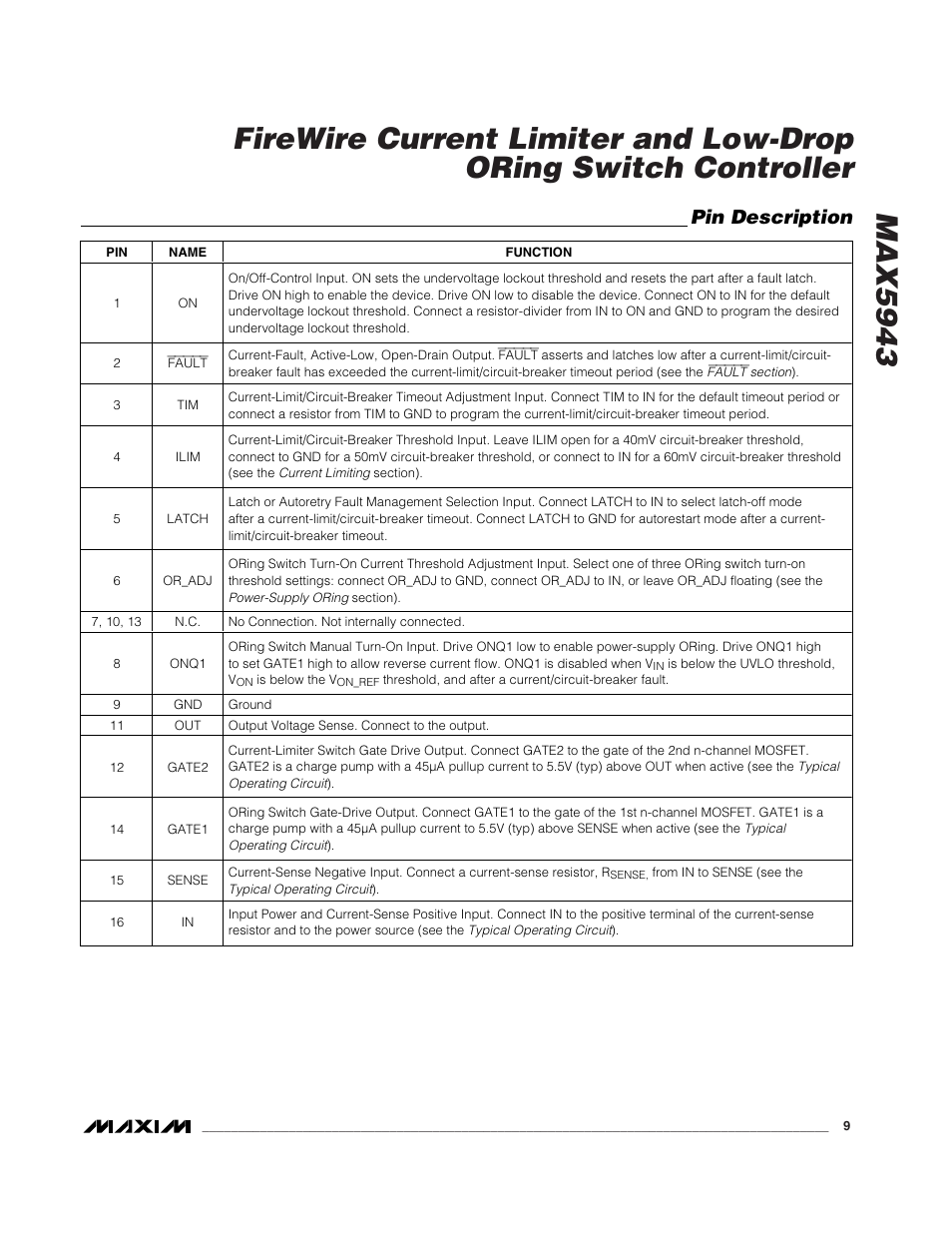 Pin description | Rainbow Electronics MAX5943 User Manual | Page 9 / 20