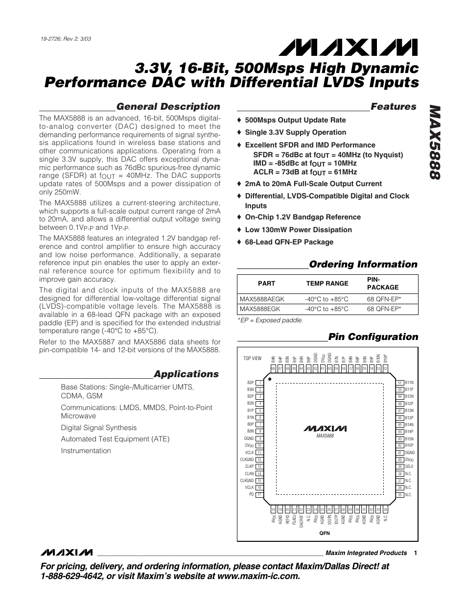 Rainbow Electronics MAX5888 User Manual | 18 pages